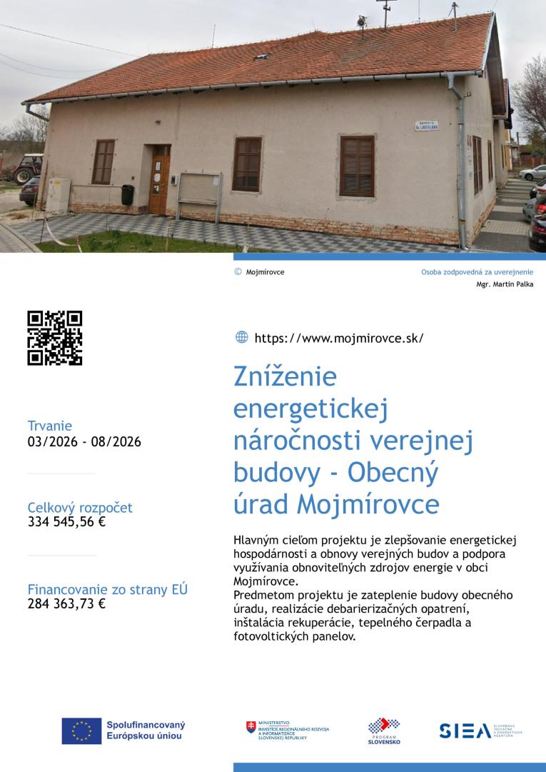 Zníženie energetickej náročnosti verejnej budovy - Obecný úrad - plagát