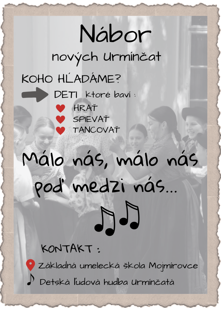 ZUŠ Mojmírovce - nábor nových Urmínčat 2026&nbsp;- plagát